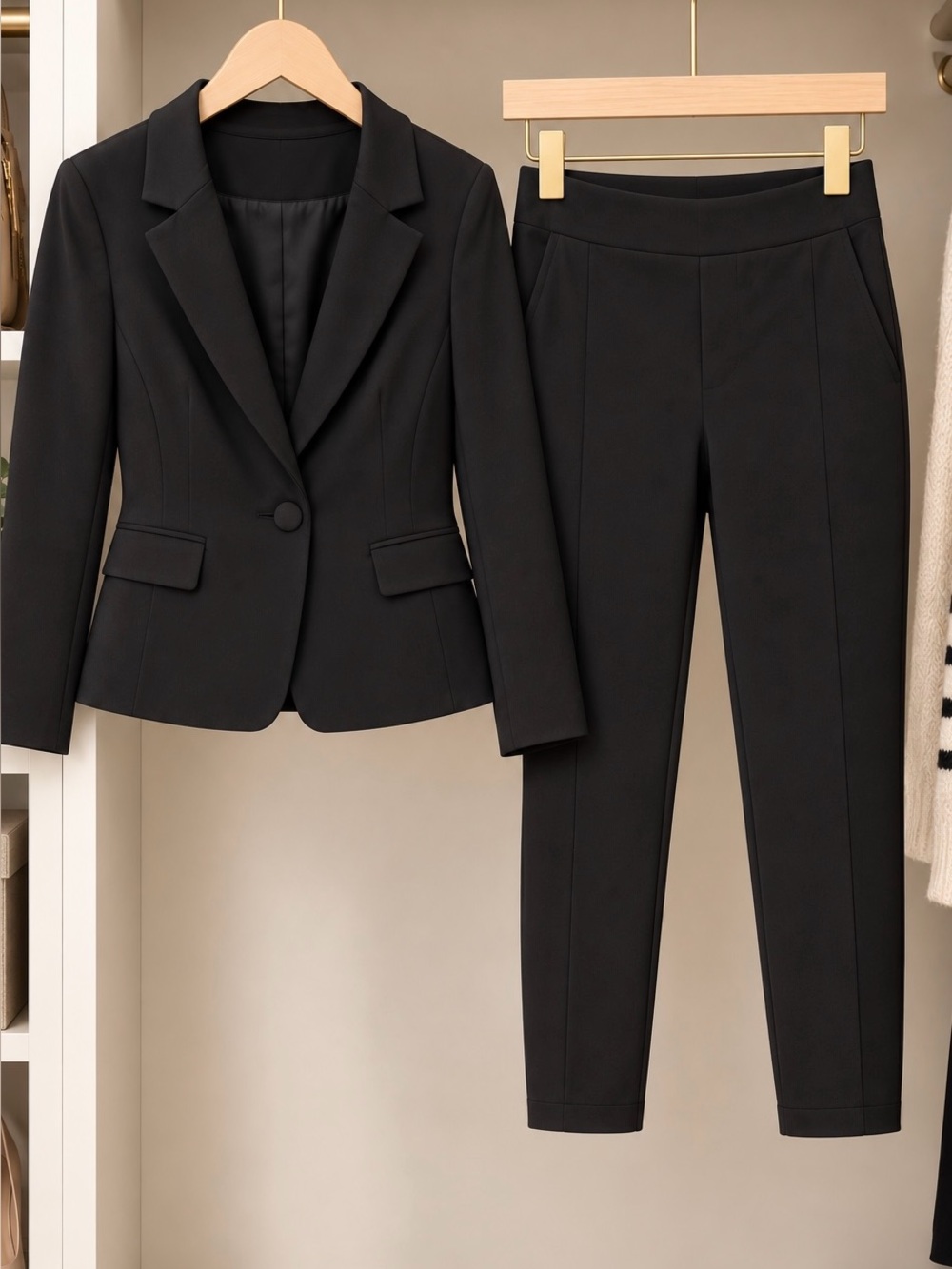 Classic Black Women's Tailored Pantsuit - Timeless Professional Set